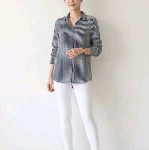 Zara Black and White Vertical-Stripe Button-Down Shirt